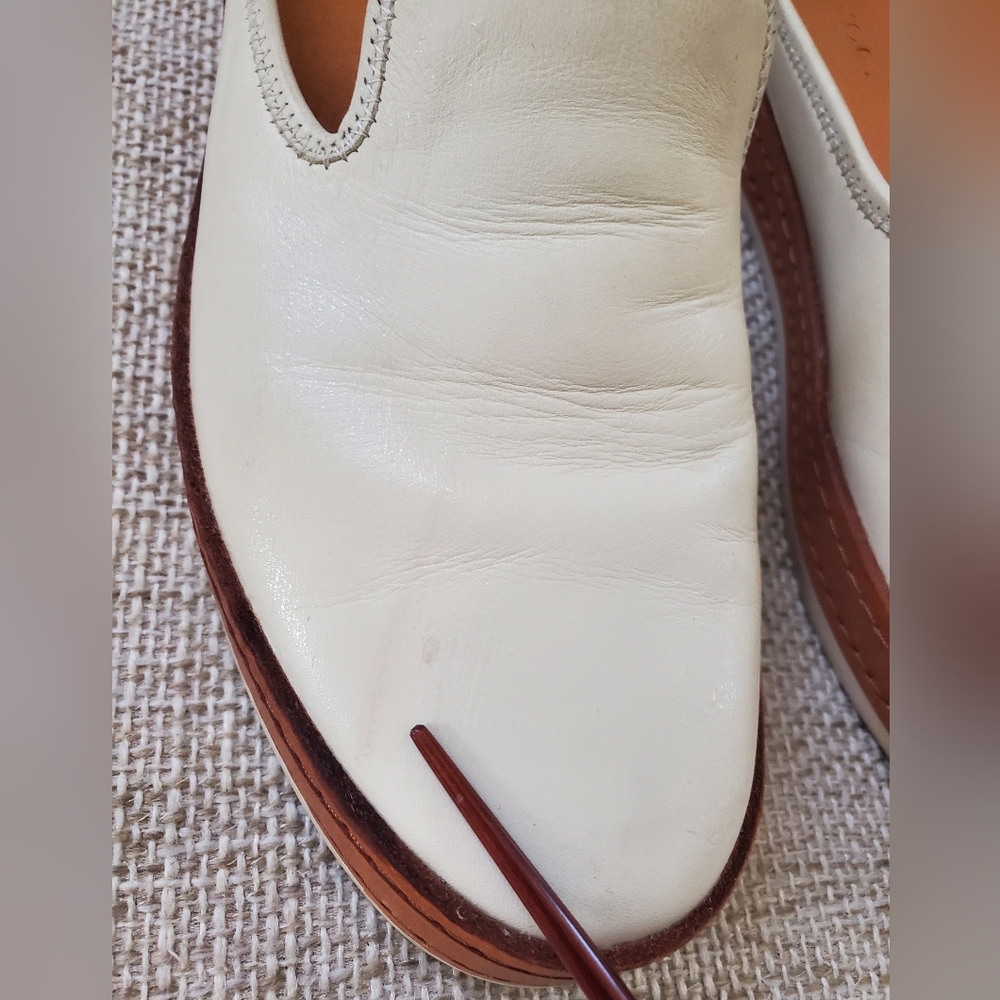 Vince White and Tan Leather-Trim Slip-On Mules - Picture 8 of 16